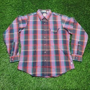 VTG 80s Lee Vibrant Purple Plaid Button Down Shirt Mens Large 16.5 Plaid